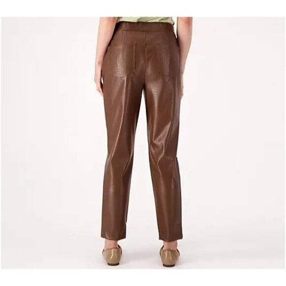 Isaac Mizrahi Live Regular Faux Croc Leather Slim Ankle Pants Cocoa Brown 0 - Picture 2 of 7
